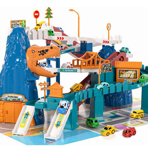 Set De Juego Temi Race Car Track Para Niños Pequeños, Dinosa
