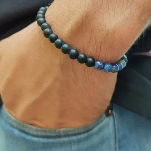 Pulsera Hombre Vitalidad Piedra Onix Negro Y Lapislázuli Color Negro Y Azul Diámetro 20 Cm Largo 20 Cm