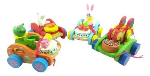 Auto Autito De Madera Infantil Con Tambor Arrastre Motricida