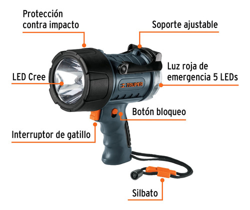 Lampara Plastica Recargable 300 Lm Silbato Truper 12983
