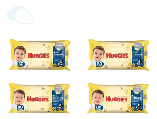 4 Pack Toallas Húmedas Huggies Triple Protección X 80 Unid