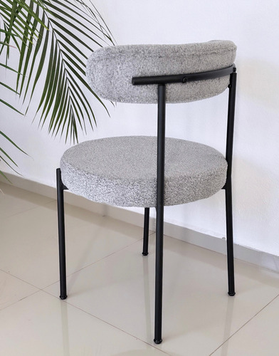 Silla De Comedor Boucle Moderna Silla Tela Tipo Borrego Gris Estructura de la silla Negro Asiento Gris oscuro