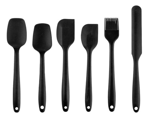 Jogo 6 Utensílios Multiuso De Silicone Espátulas E Pincel Cor Preto