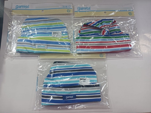 Gamise Gorro De Bebe Rayado De Varon Art 3616 Pack X3 Estampa Surtida 0