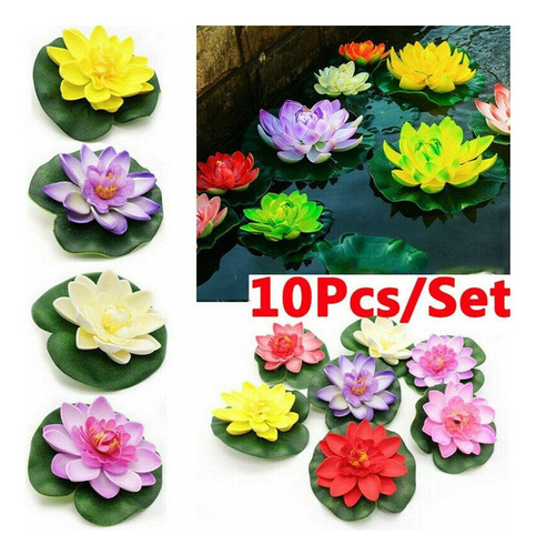 10 Pzs Artificiales Loto Flores Lirio Cojín Flotante Ornamen