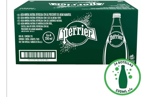 Agua Mineral Marca Perrier 24 Botellas De 330 Ml. Cada Una