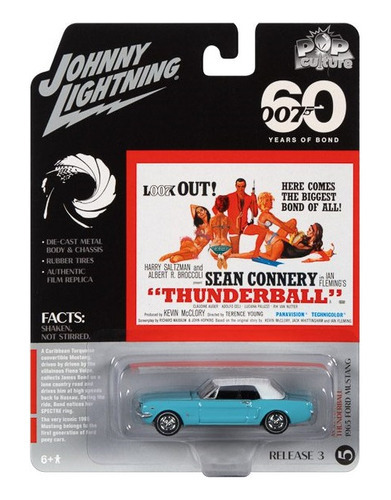 Miniatura de metal Pop Culture 2020 R1 1/64 - Johnny Lightning Color 1965 Ford Mustang - 007 Against Atomic Chantmail