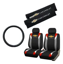 Comprar Funda Tela Gris Rojo Y Cubre Cinto Chevrolet + Cubre Volante