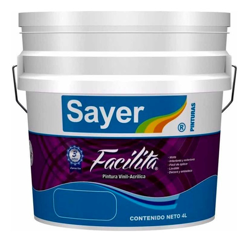 Pintura Vinilica Lavable Blanco Acrilica Sayer Facilita 4l