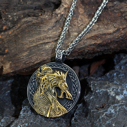 Cuello En T Lobo Fenrir Dorado Mitología Nordica Unisex De