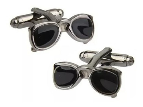 Mancuernillas Thot Ra Figura De Lentes Para Camisa E-637 Color Gris oscuro