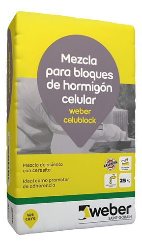Mortero Adhesivo Para Bloque De Hormigón Celular Weber 25kg