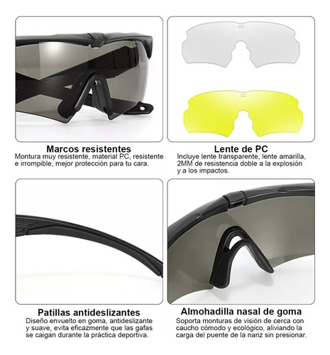 Lentes Tácticas Militares Airsoft Tiro Micas Intercambiables