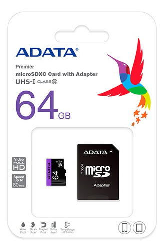Memoria Micro Sd 64gb Adata Clase 10 Full Hd Celular Tablet
