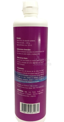 Imagen 2 de 3 de Solucion Salina 500 Ml Para Enjuague Lentes Contacto
