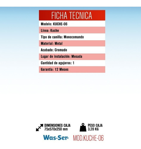 Imagen 2 de 5 de Griferia Canilla Cocina Monocomando Pico Extensible Was-ser