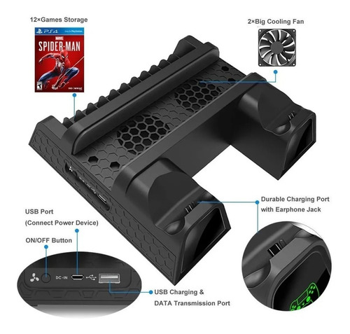 Ps4 Base Multifuncional Com Cooler E Carregador De Controle