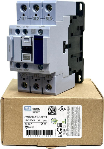 Contator Tripolar Weg 80a Cwb80 24vcc 1na+1nf