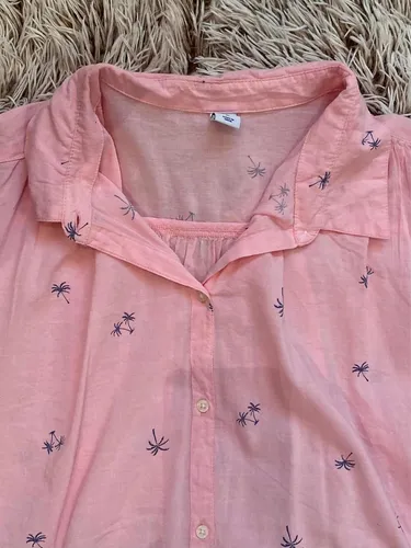 Camisa Old Navy Rosa Estampado De Palmeras Mujer Xl