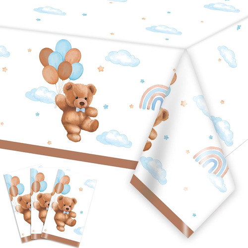 Mantel Plastico Para Baby Shower 3 Pieza Diseño Oso Peluche