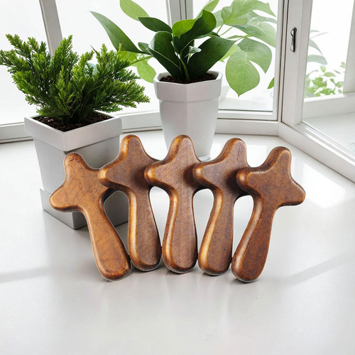 Ll 5x Adorno Pequeño Con Forma Cruz Madera Pino Con Forma
