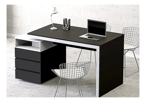 Escritorio Ciudad Muebles Mesa de escritorio y archivero bajo doble cara melamina de 142cm x 78cm x 70cm negro y blanco