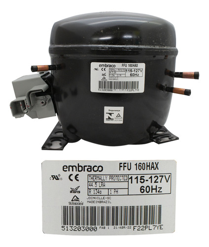 Compresor Embraco 1/2 Hp 134a 115/127v Ffu160hax M/b Presión