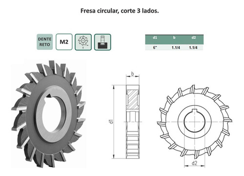 Fresa Circular Hss 1.1/4x6x1.1/4 Dente Reto - Indaço