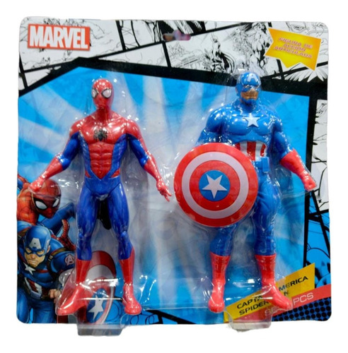 Set X 2 Muñecos Articulados Spiderman Y Capitán América 23cm