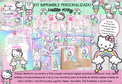 Kit Imprimible Candy Bar Hello Kitty Pastel Personalizado