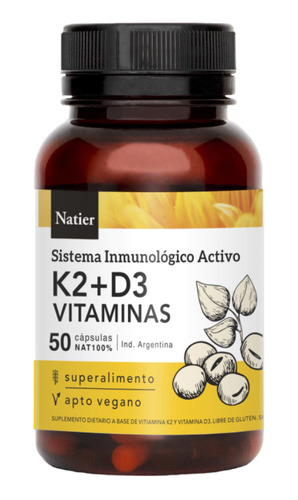 Vitamina K2 + D3 Natier Huesos Dientes Corazon Sanos 50cap