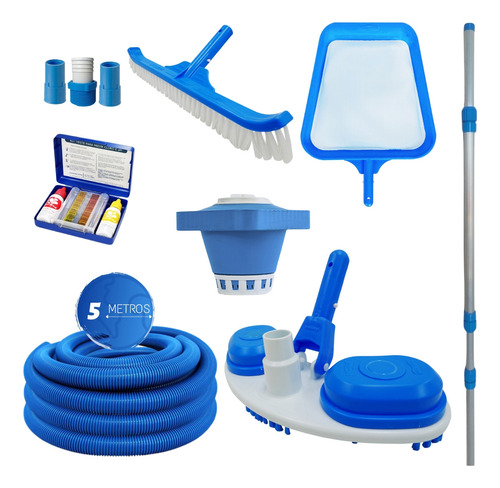 Kit Limpeza Piscina Aspirador Escova Peneira Adaptador Top