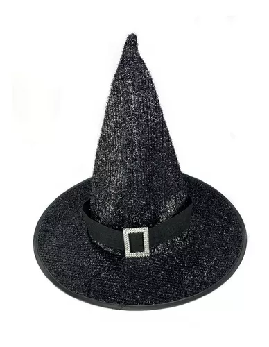 Chapéu De Bruxa Luxo Com Renda e Fivela Preto Halloween