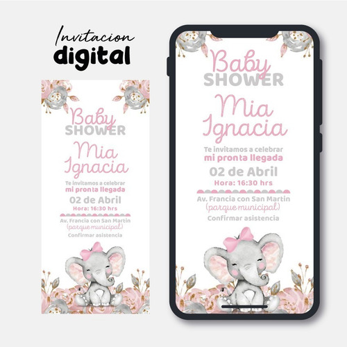 Invitación Digital Baby Shower - Bautizo / Mod Elefanta 3