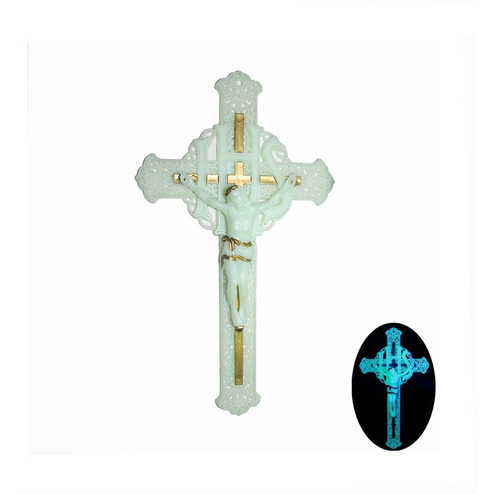 Crucifixo Para Parede Fluorescente Dourado Jesus Cristo