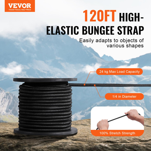 Cuerda Elástica Bungee Cord Roll Vevor De 1/4 Pulgadas X 120