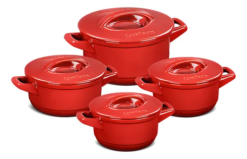 Jogo De Panelas Cerâmica 4 Peças Pomodoro Duo+ Ceraflame Cor Vermelho