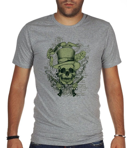 Remera De Hombre Calavera Con Galera Y Armas