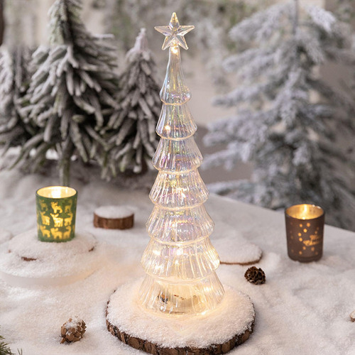 Figura De Árbol De Navidad De Cristal Iluminada Para Mesa,