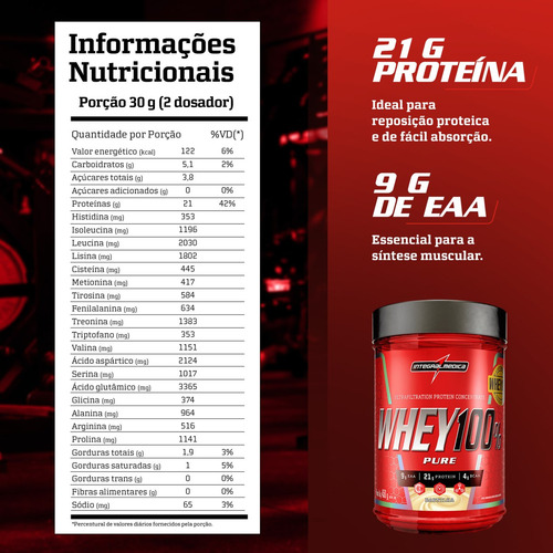 Whey 100% Pure Baunilha 450g Pote - Fórmula Enriquecida para Força, Definição e Resistência