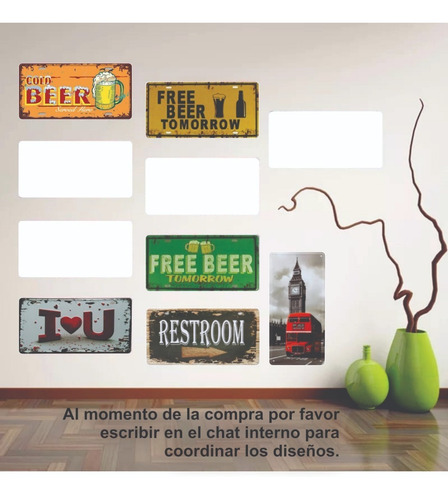 Imagen 10 de 10 de Placas Metalicas Vintage Retro 15x30 Decorativas Kit X 10