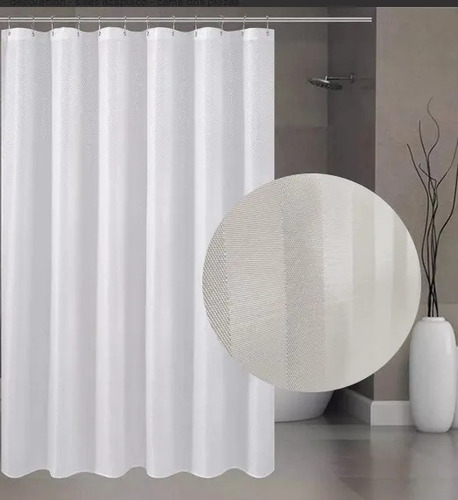 Imagen 3 de 3 de Cortina De Baño Teflón Rayas Anti Hongo Labrada Con Ganchos