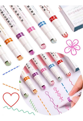 Canetas Coloridas Fine Carimbo Roller Papelaria Fofa 6unid