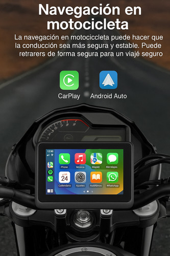 Pantalla Para Moto - Android Auto Y Apple Carplay Gps Thouse Negro