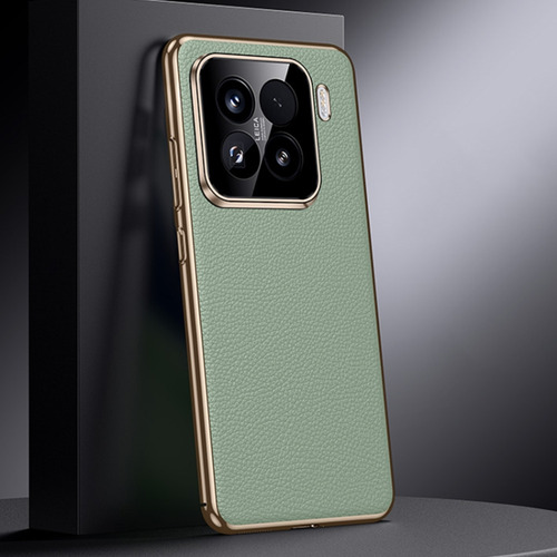 Funda De Teléfono Pc De Cuero Verde Para Xiaomi 15 Pro
