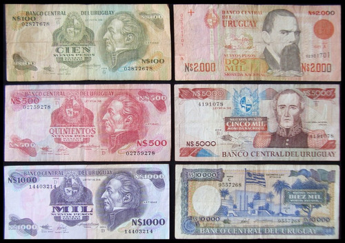 Antiguos Billetes Uruguay (los 6 Billetes). 55008