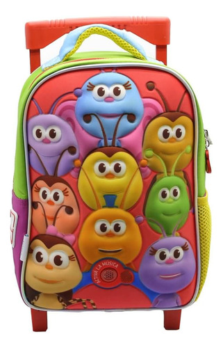 Mochila Escolar Bichikids Personajes Amigos Con Carro Sonido Color Rojo Diseño De La Tela Liso