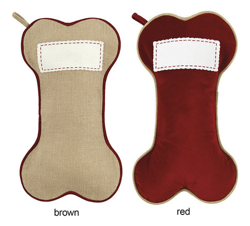 Red Jute Dog Bone Xmas Stocking Gift Bag 37x22cm