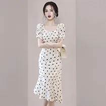 Comprar Vestido Midi Con Volantes Y Estampado De Puntos De Gasa Para