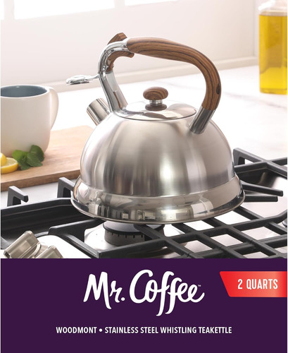 Tetera De Acero Inoxidable De 2 Cuartos Con Mango De Madera